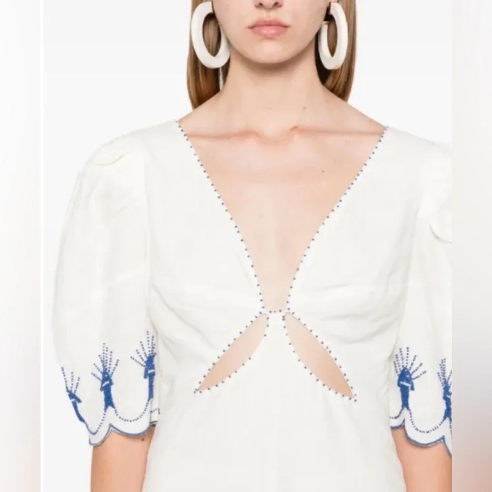 NWOT Farm Rio Sea of Fish Maxi - Beaded White Dress - Picture 4 of 5